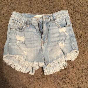 Eunina Blue Jean Shorts with High-Waisted Design and Frayed Hem